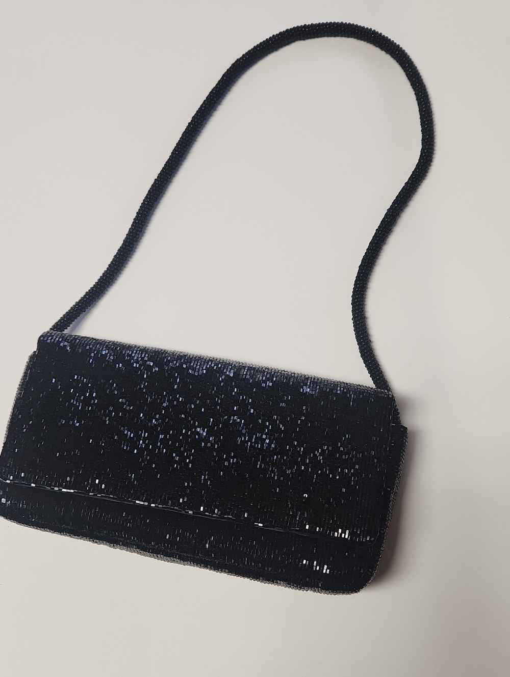 Vintage Black Beaded Shoulder Bag - Elegant Evening Clutch
